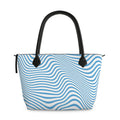 Zip Top Leather Handbag – Blue Wavy Pattern | Handmade UK