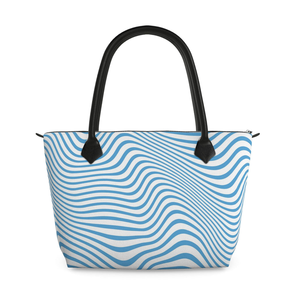 Zip Top Leather Handbag – Blue Wavy Pattern | Handmade UK