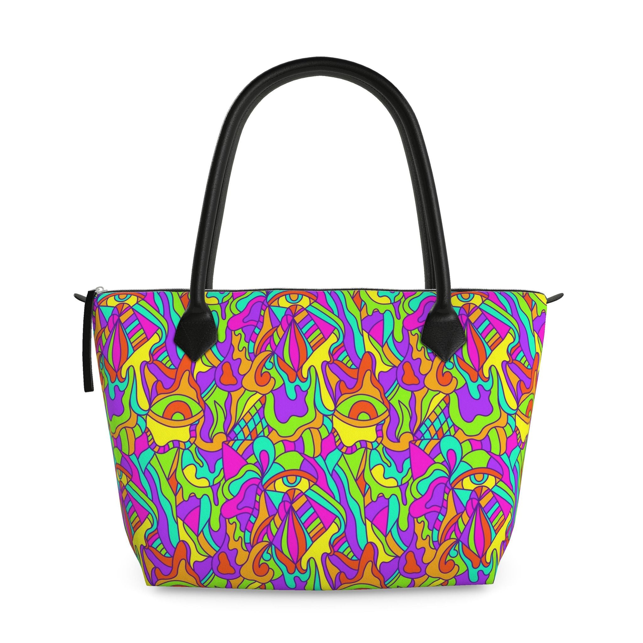 Zip Top Leather Handbag – Colour Burst Print | Handmade UK