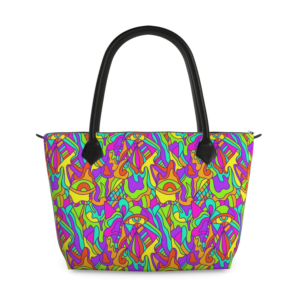 Zip Top Leather Handbag – Colour Burst Print | Handmade UK