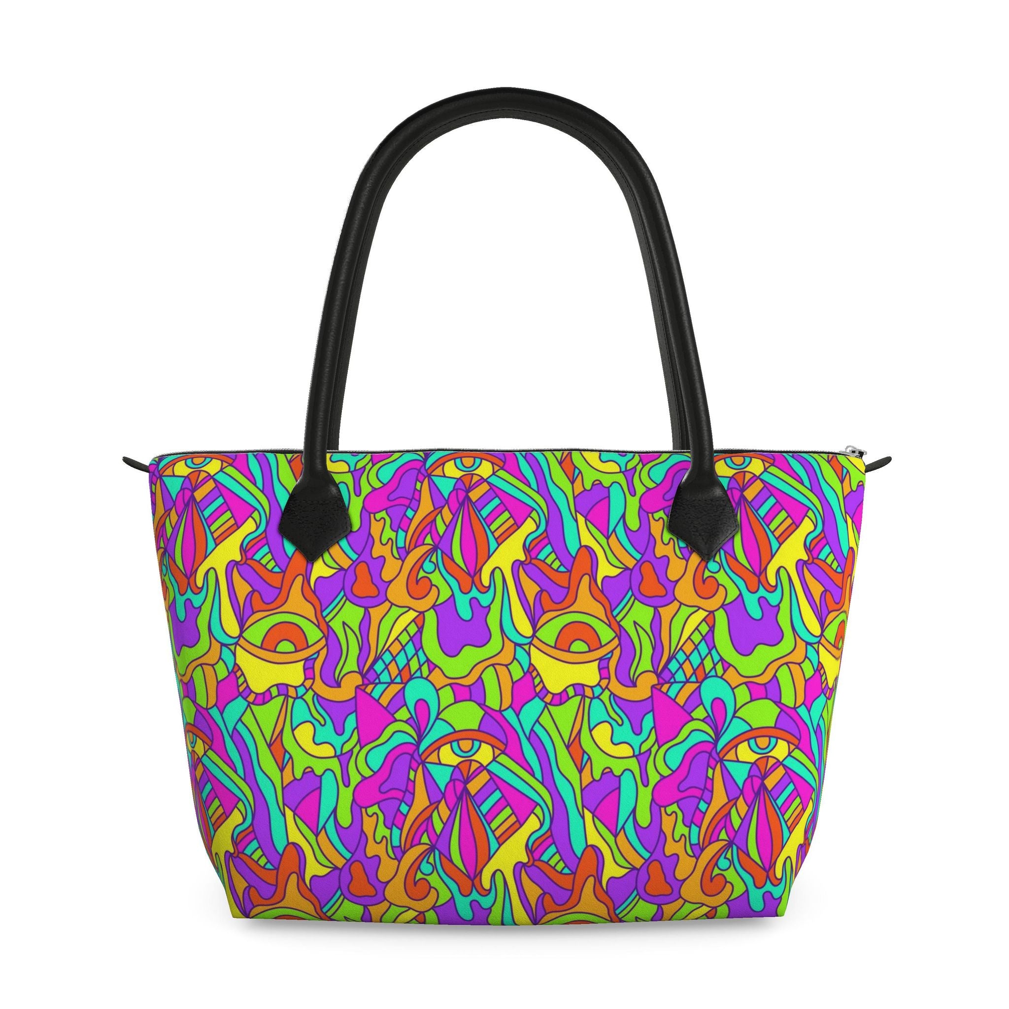Zip Top Leather Handbag – Colour Burst Print | Handmade UK