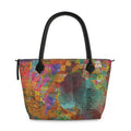 Zip Top Leather Handbag – Multicolour World Map Print | Handmade UK