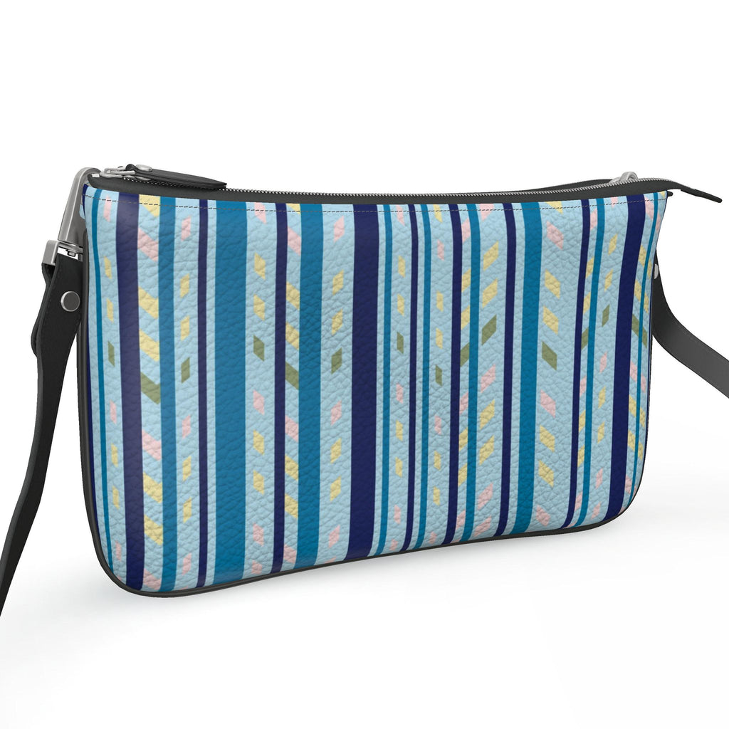 Pochette Double Zip Bag – Blue Stripe Print | Nappa Leather | Handmade UK