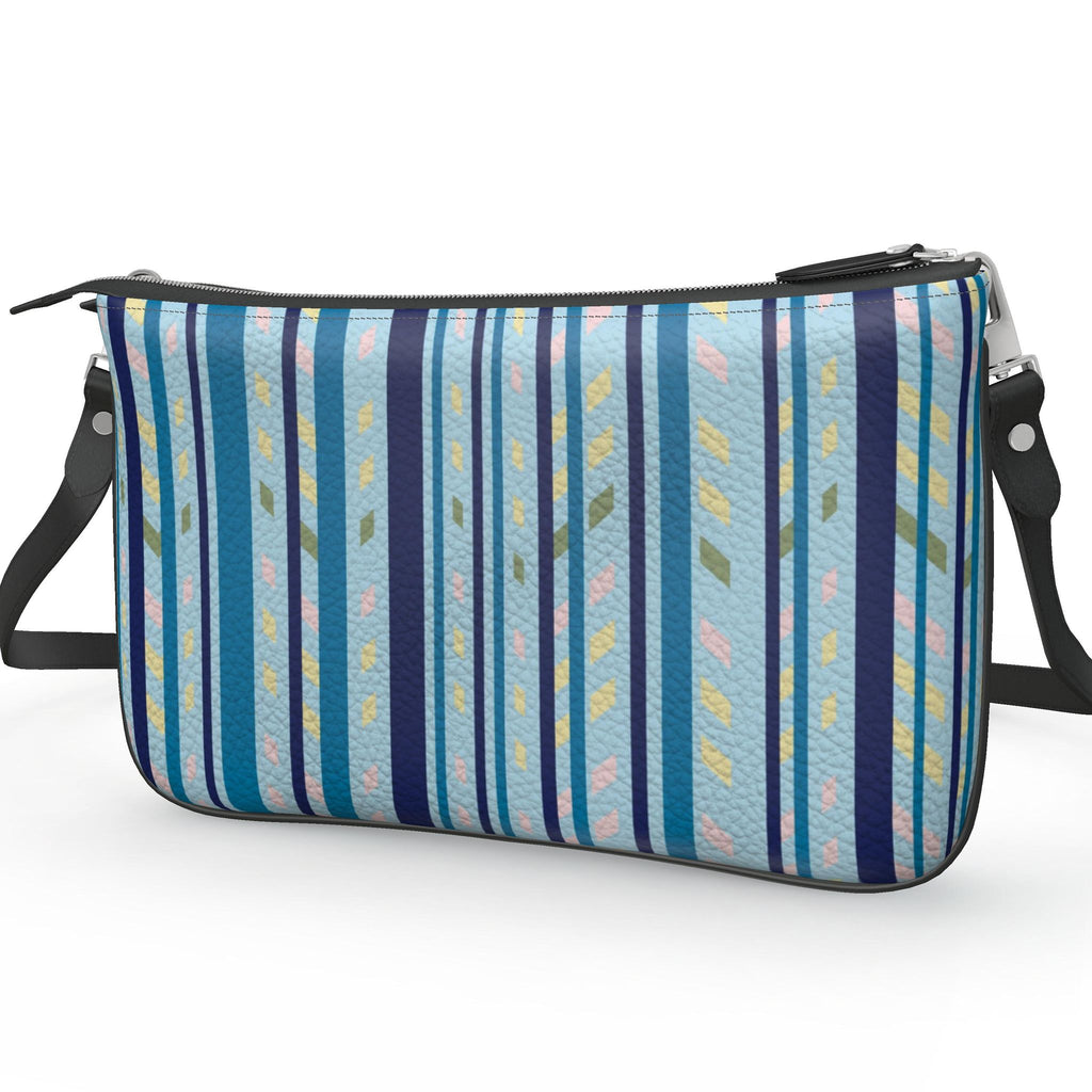 Pochette Double Zip Bag – Blue Stripe Print | Nappa Leather | Handmade UK