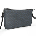 Pochette Double Zip Bag – Grey Symmetrical Blue Print | Nappa Leather | Handmade UK