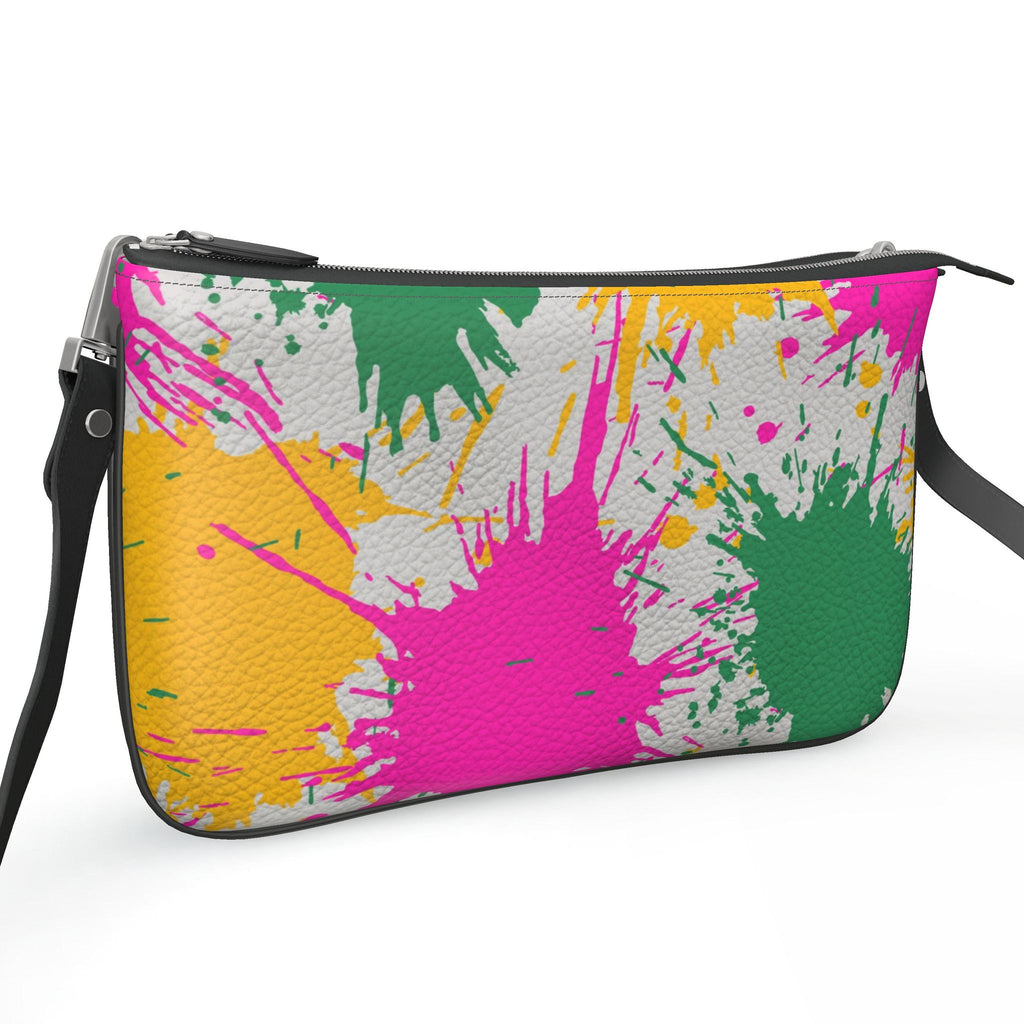 Pochette Double Zip Bag – Bold Colour Splash Print | Nappa Leather | Handmade UK