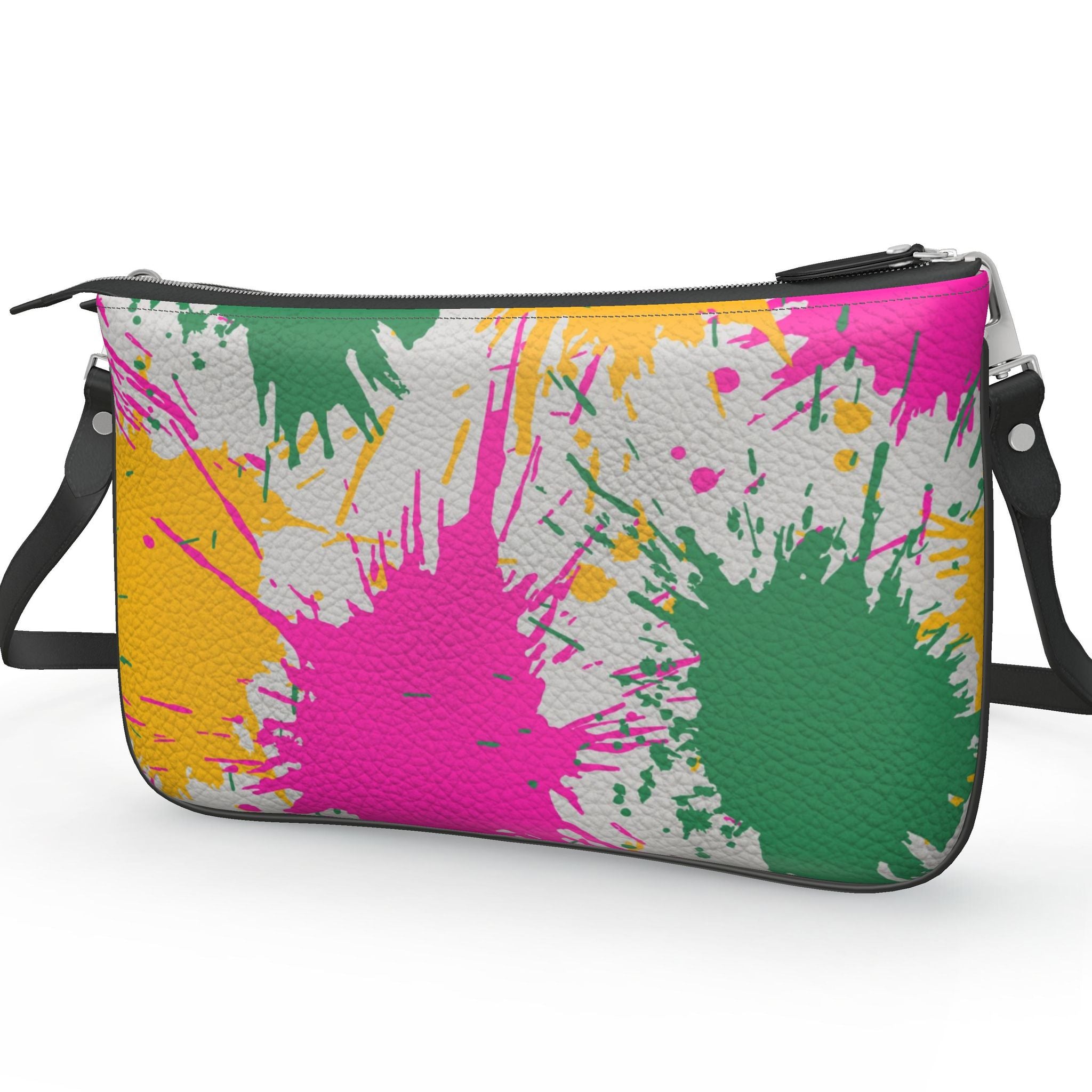 Pochette Double Zip Bag – Bold Colour Splash Print | Nappa Leather | Handmade UK