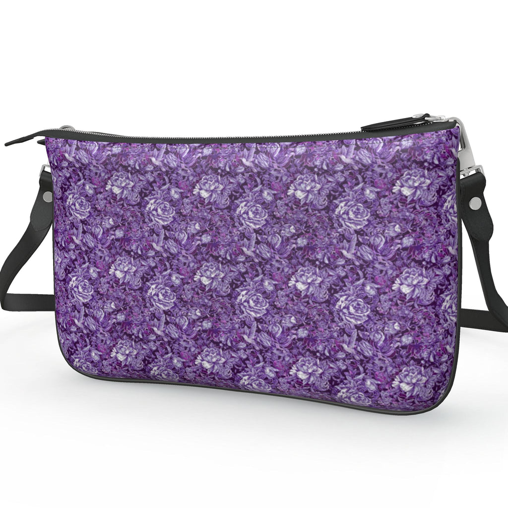 Pochette Double Zip Bag – Purple Floral Print | Nappa Leather | Handmade UK
