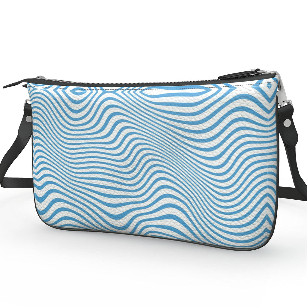 Pochette Double Zip Bag – Blue Wavy Print | Nappa Leather | Handmade UK