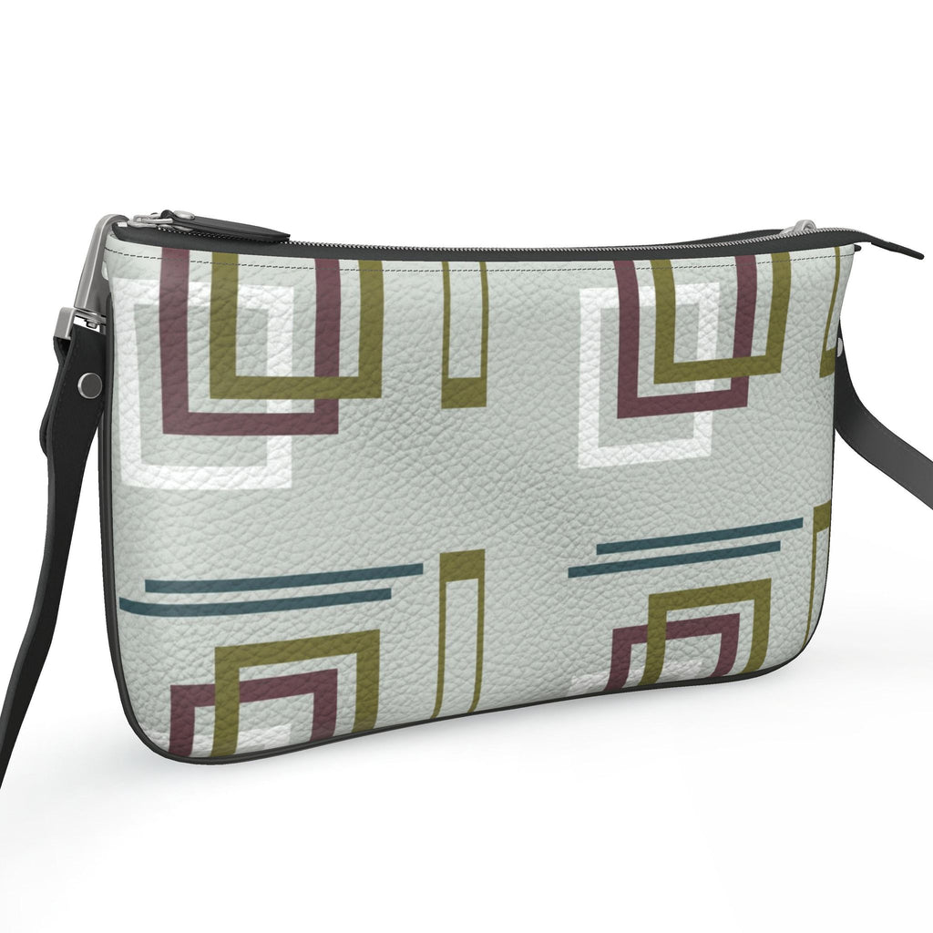 Pochette Double Zip Bag – Light Green Symmetrical Print | Nappa Leather | Handmade UK