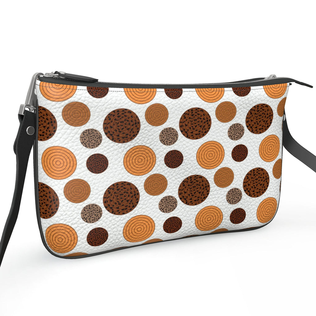 Pochette Double Zip Bag – Brown Polka Dot Print | Nappa Leather | Handmade UK