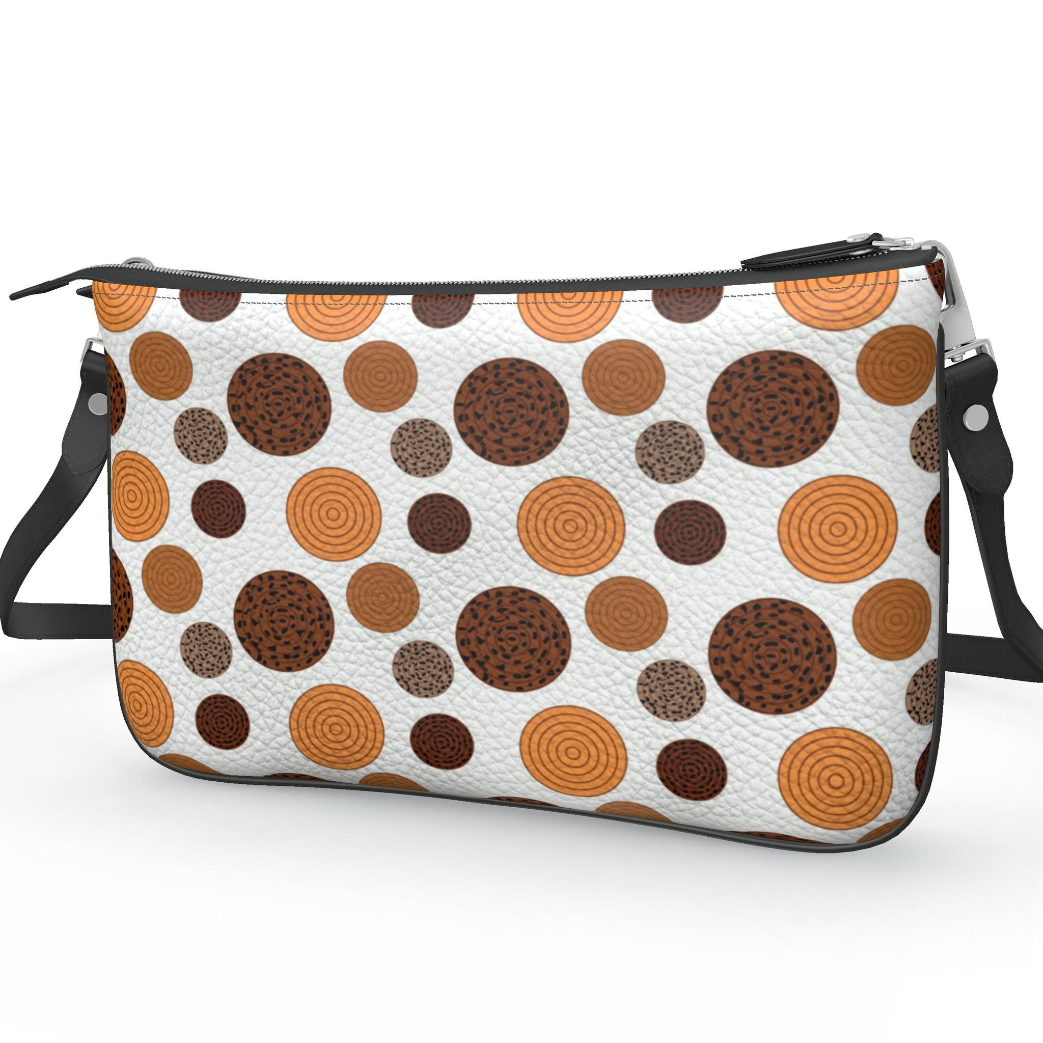 Pochette Double Zip Bag – Brown Polka Dot Print | Nappa Leather | Handmade UK