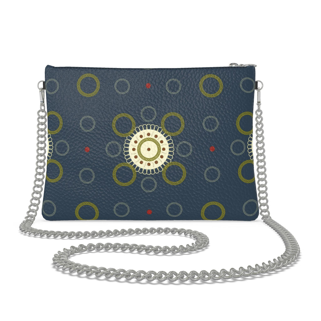Leather Crossbody Bag with Chain – Dark Green Circle Print | Handmade UK