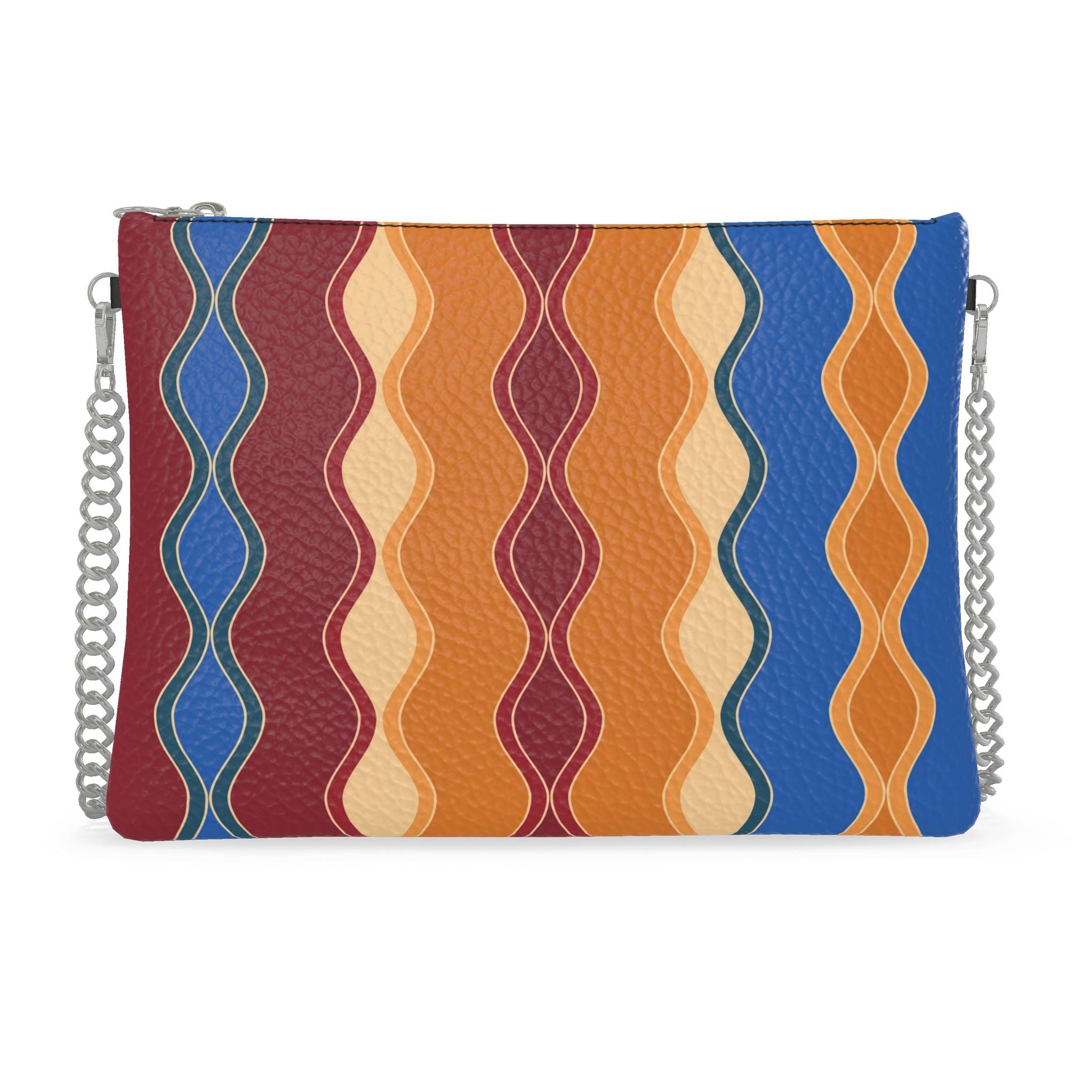 Leather Crossbody Bag with Chain – Geometric Print | Handmade UK