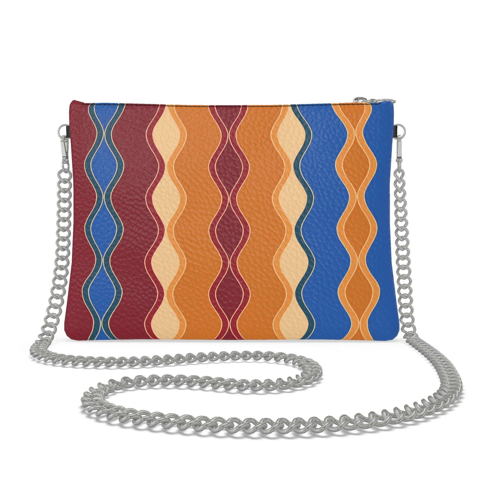 Leather Crossbody Bag with Chain – Geometric Print | Handmade UK
