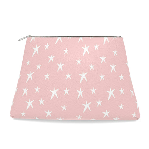 Leather Clutch Bag – Baby Pink & White Star Print | Handmade UK