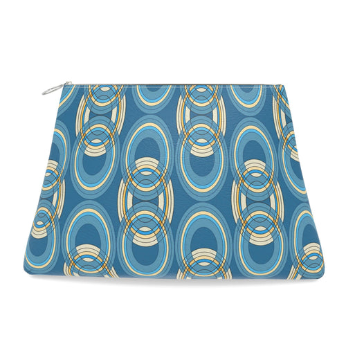 Leather Clutch Bag – Blue Chain Print | Handmade UK