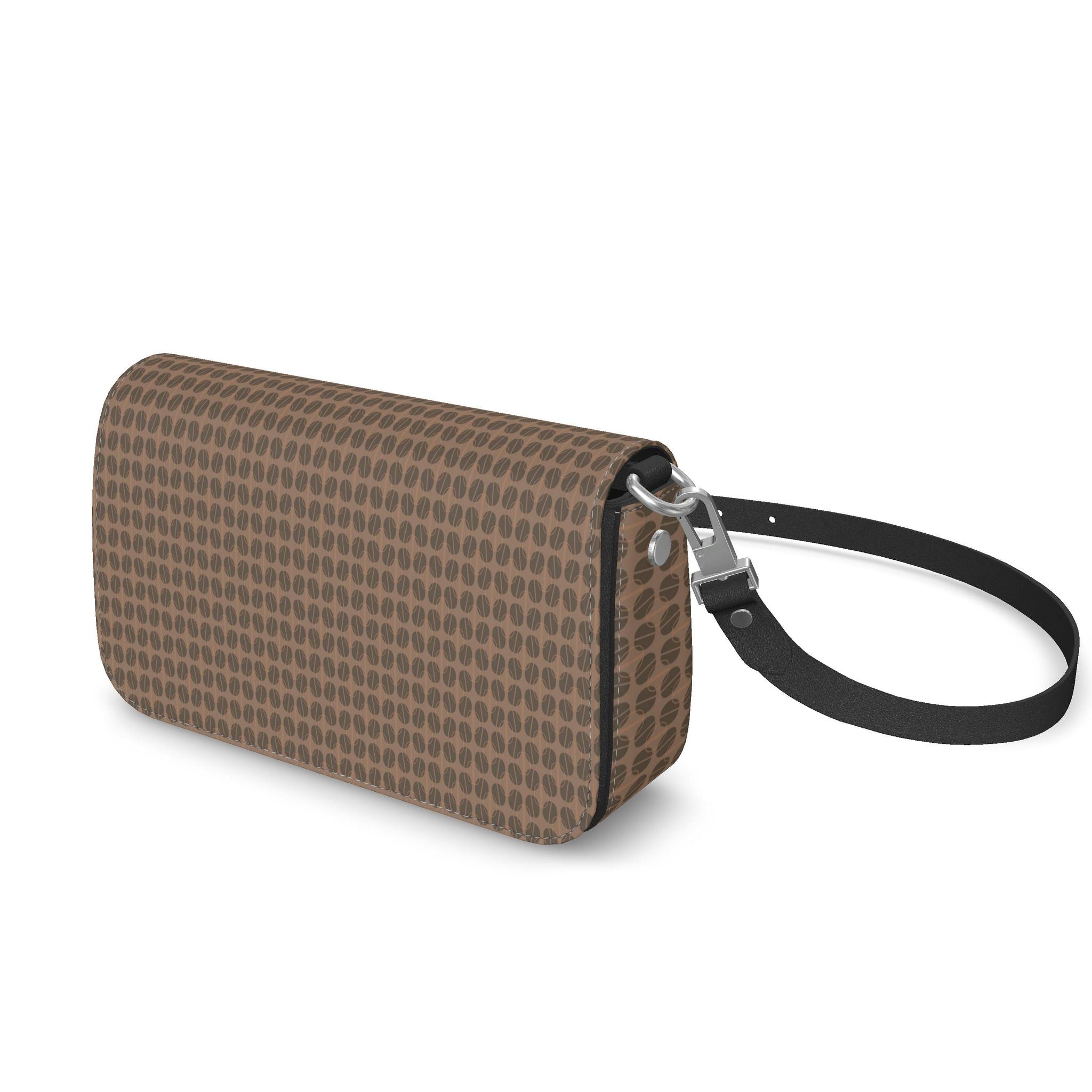 Leather Flap Over Box Bag – Rich Brown Coffee Bean Print | Handmade UK