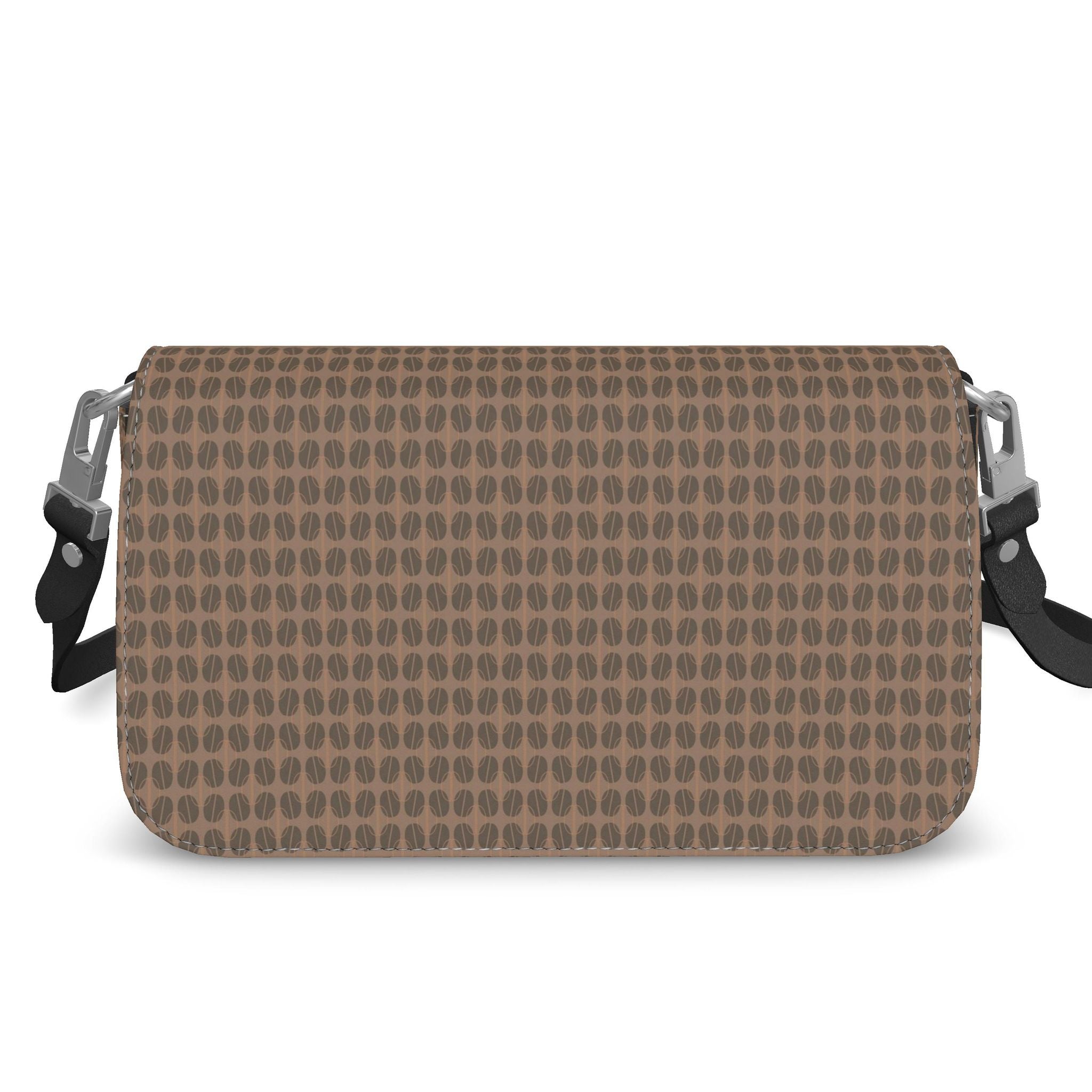 Leather Flap Over Box Bag – Rich Brown Coffee Bean Print | Handmade UK