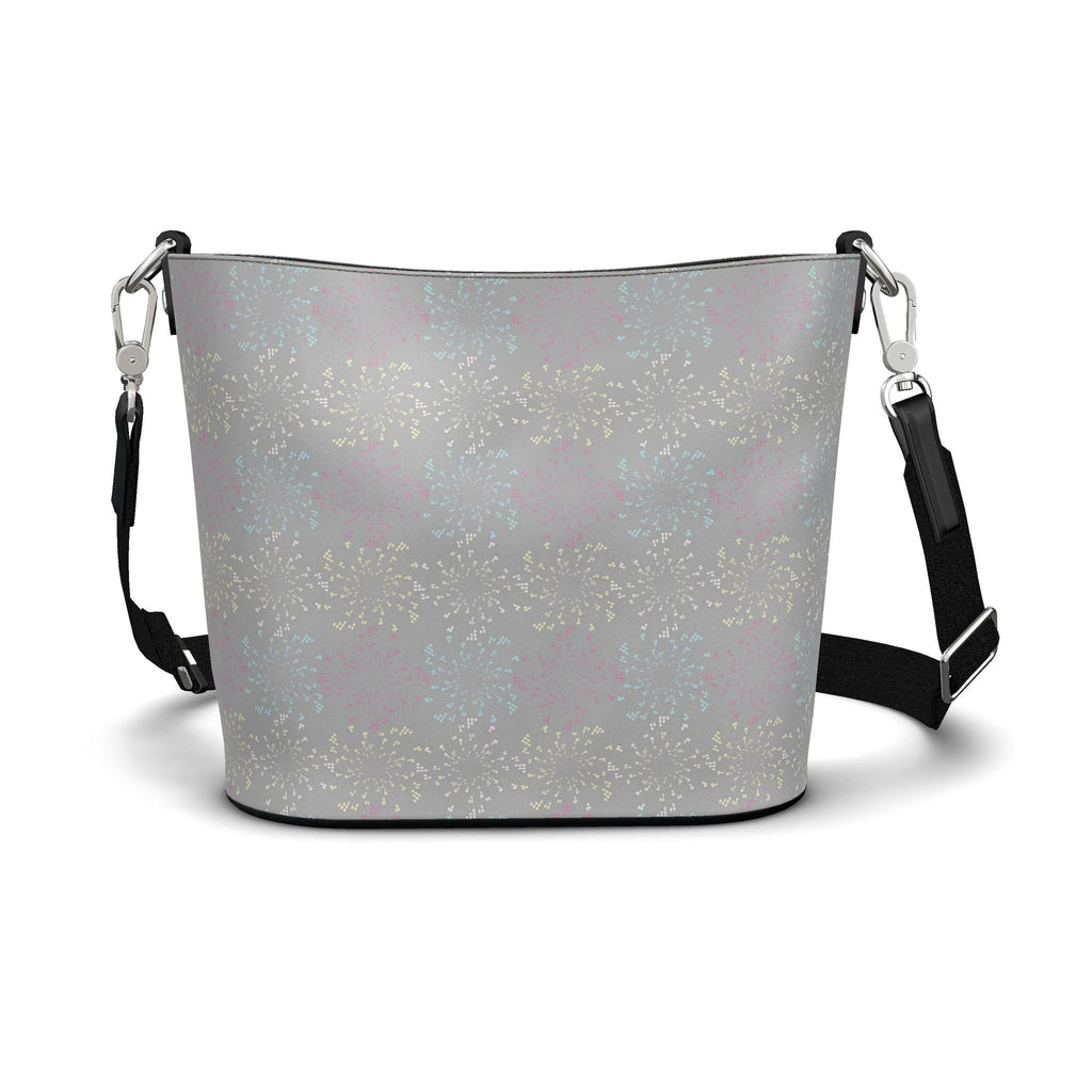 Penzance Leather Bucket Tote – Grey Firework Print | Handmade UK