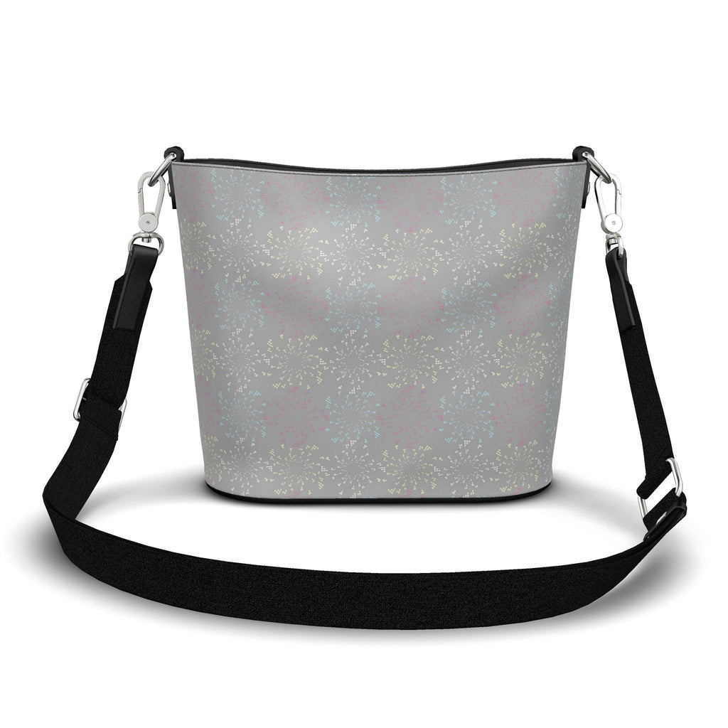 Penzance Leather Bucket Tote – Grey Firework Print | Handmade UK