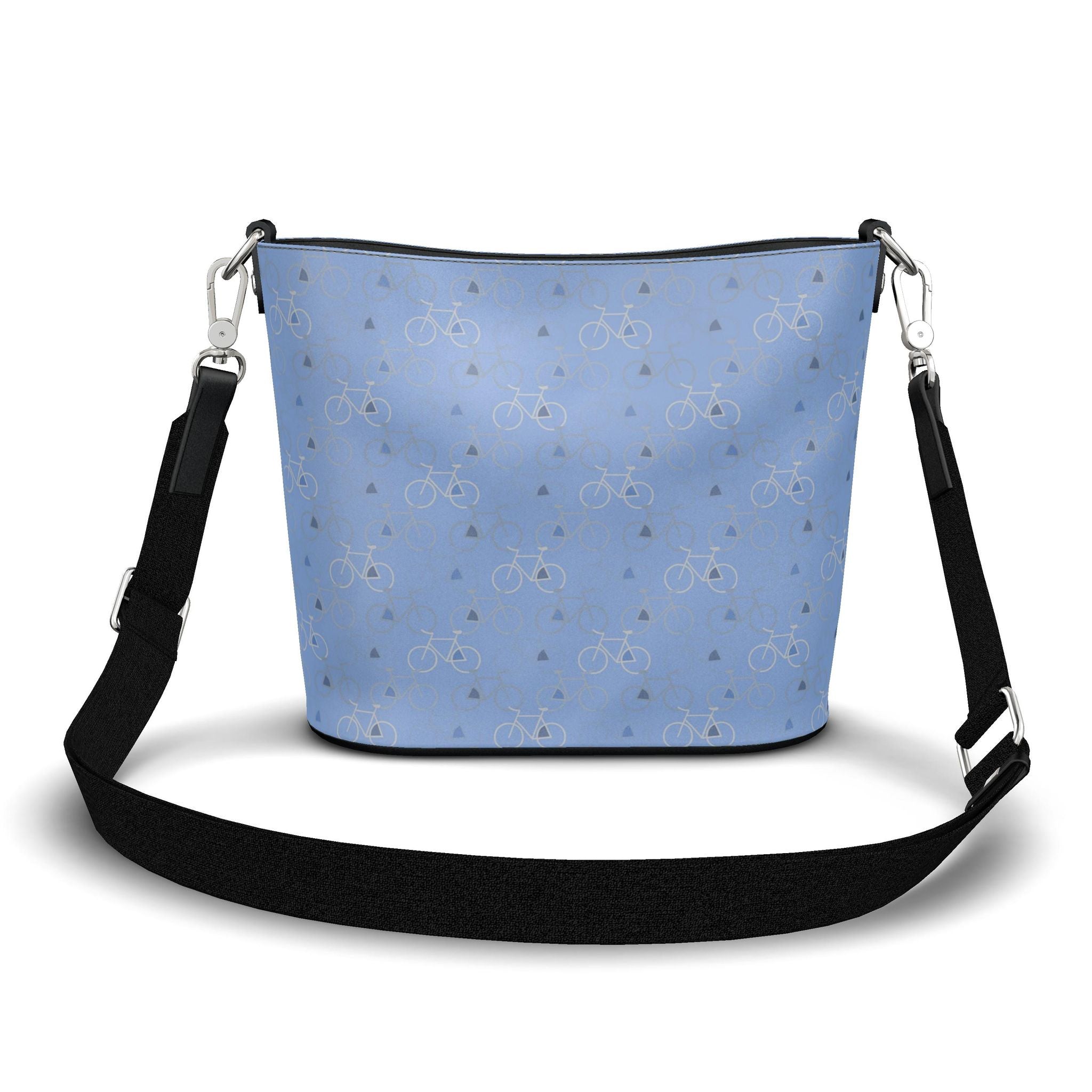 Penzance Leather Bucket Tote – Blue Bicycle Print | Handmade UK