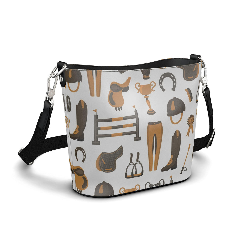 Penzance Leather Bucket Tote – Equestrian Print | Light Brown | Handmade UK