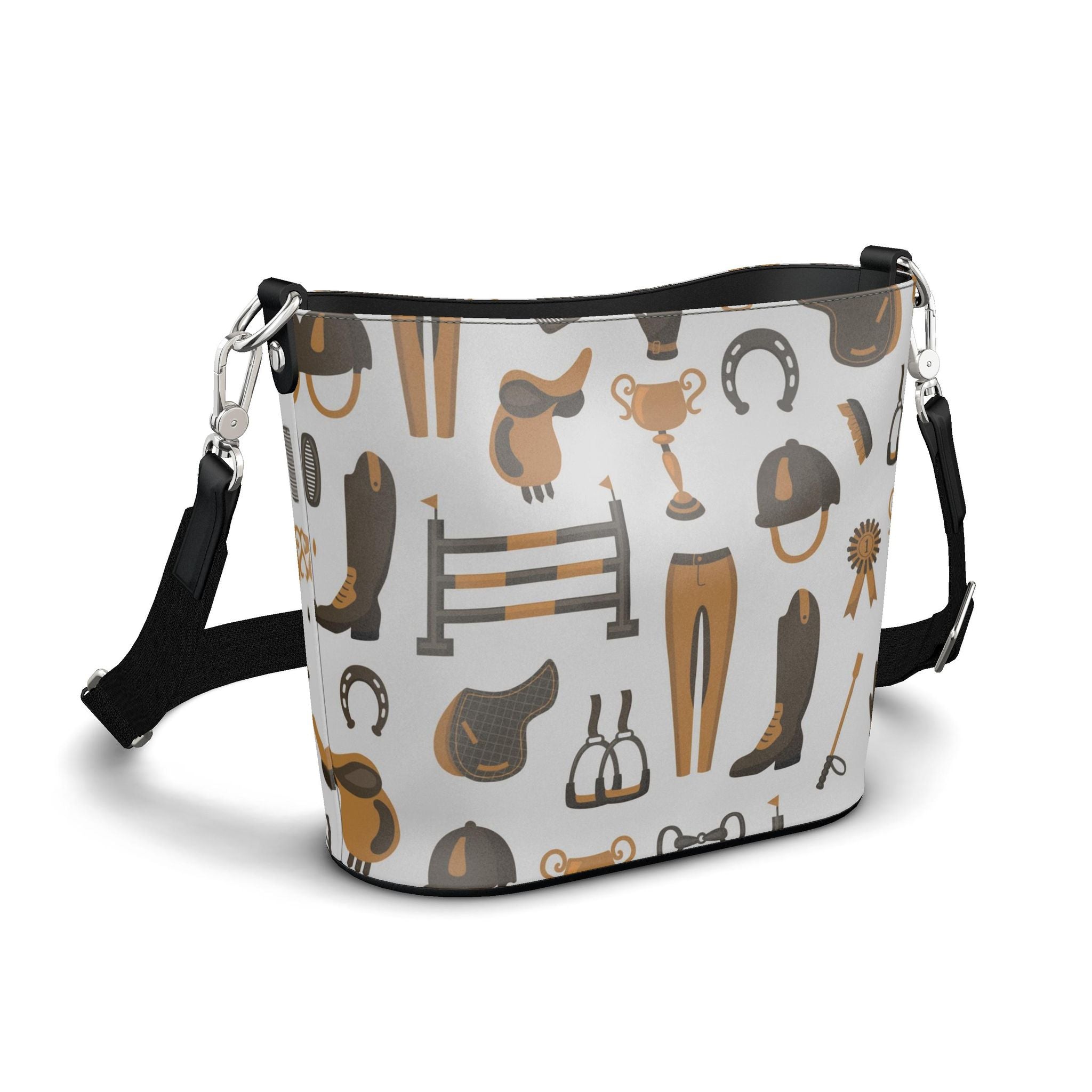 Penzance Leather Bucket Tote – Equestrian Print | Light Brown | Handmade UK