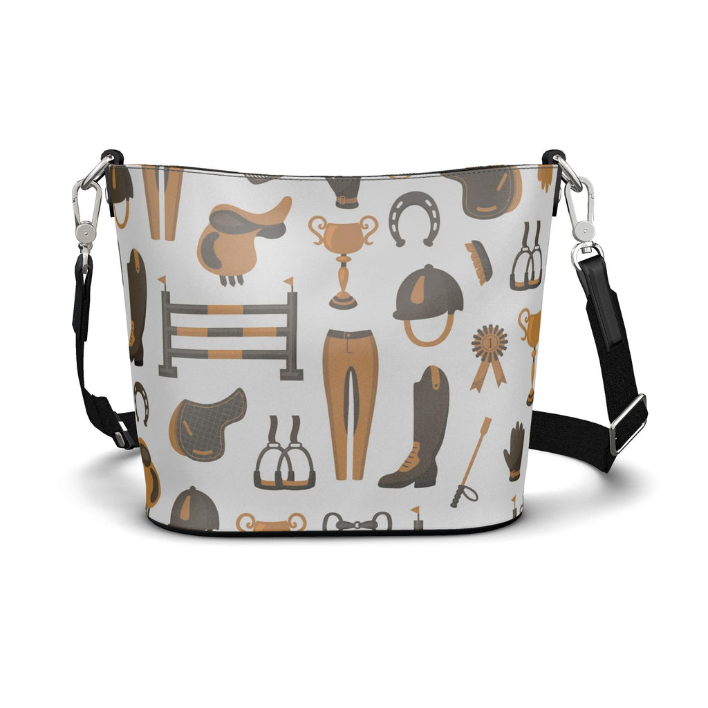 Penzance Leather Bucket Tote – Equestrian Print | Light Brown | Handmade UK