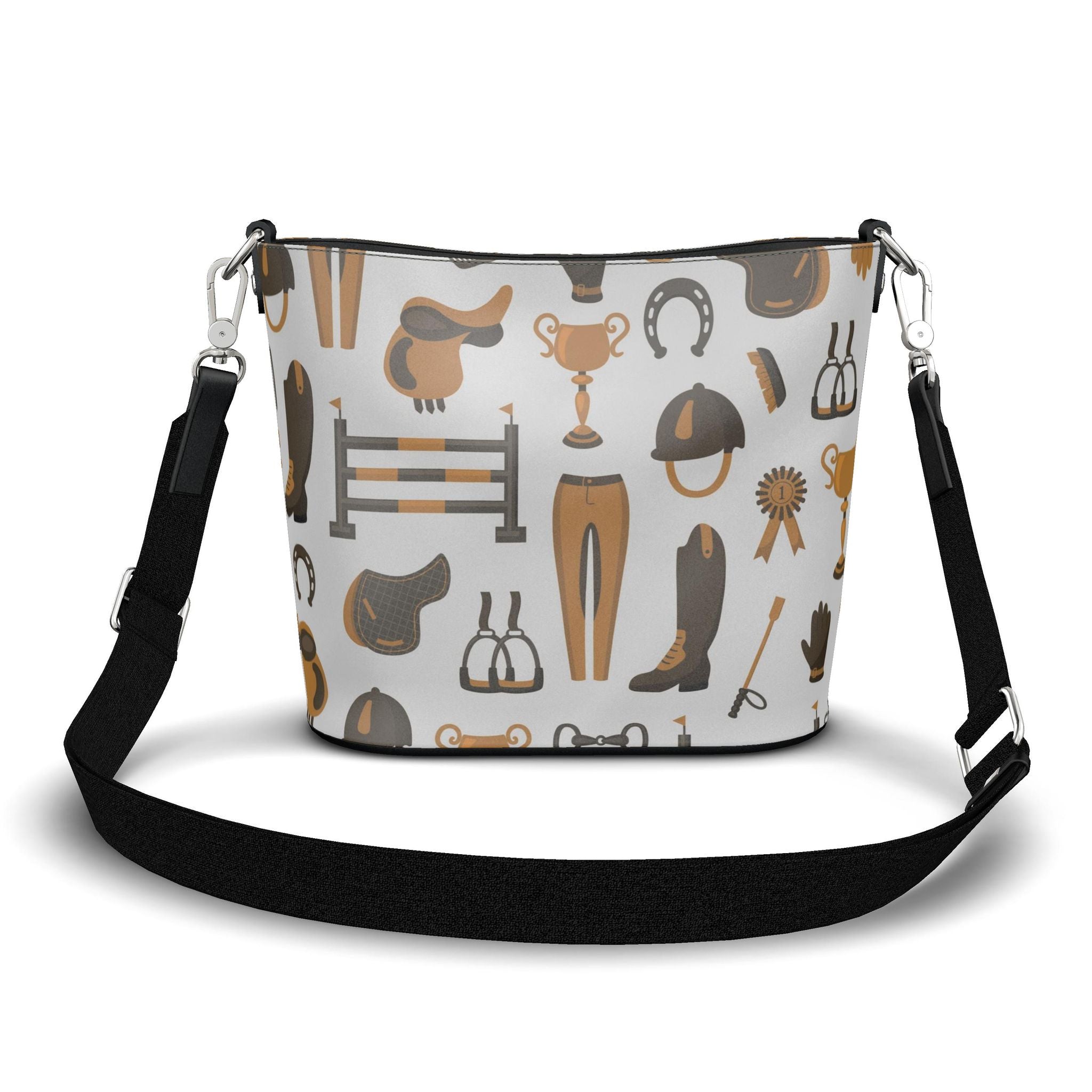 Penzance Leather Bucket Tote – Equestrian Print | Light Brown | Handmade UK