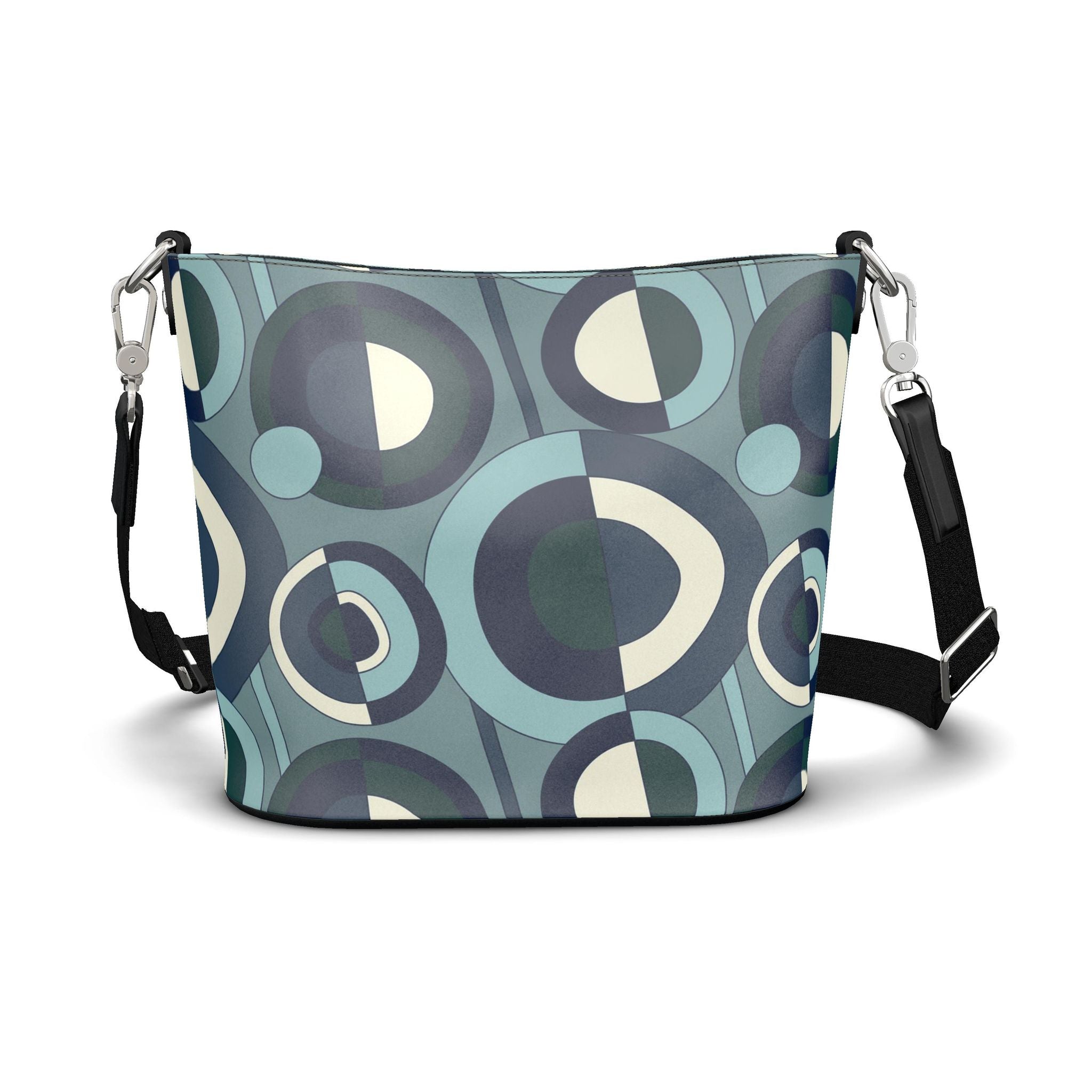 Penzance Leather Bucket Tote – Green & Cream Abstract Print | Handmade UK