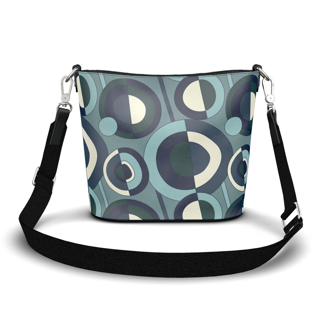 Penzance Leather Bucket Tote – Green & Cream Abstract Print | Handmade UK