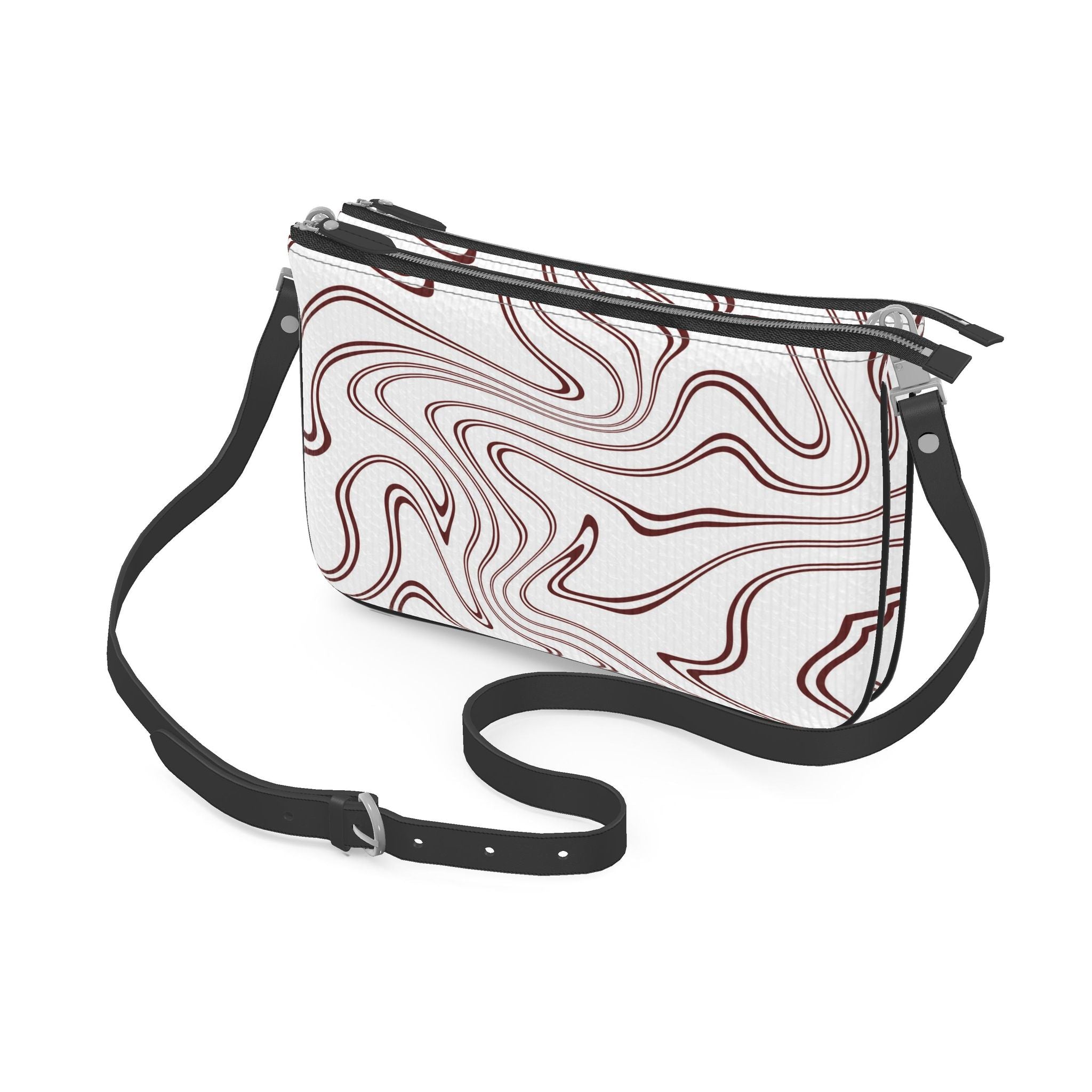 Pochette Double Zip Bag – White Wavy Print | Handmade UK