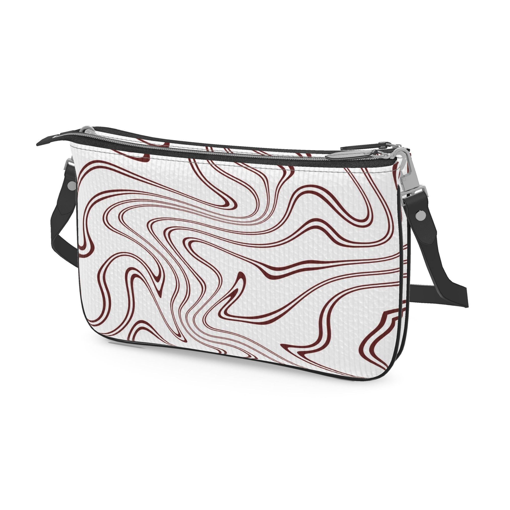 Pochette Double Zip Bag – White Wavy Print | Handmade UK