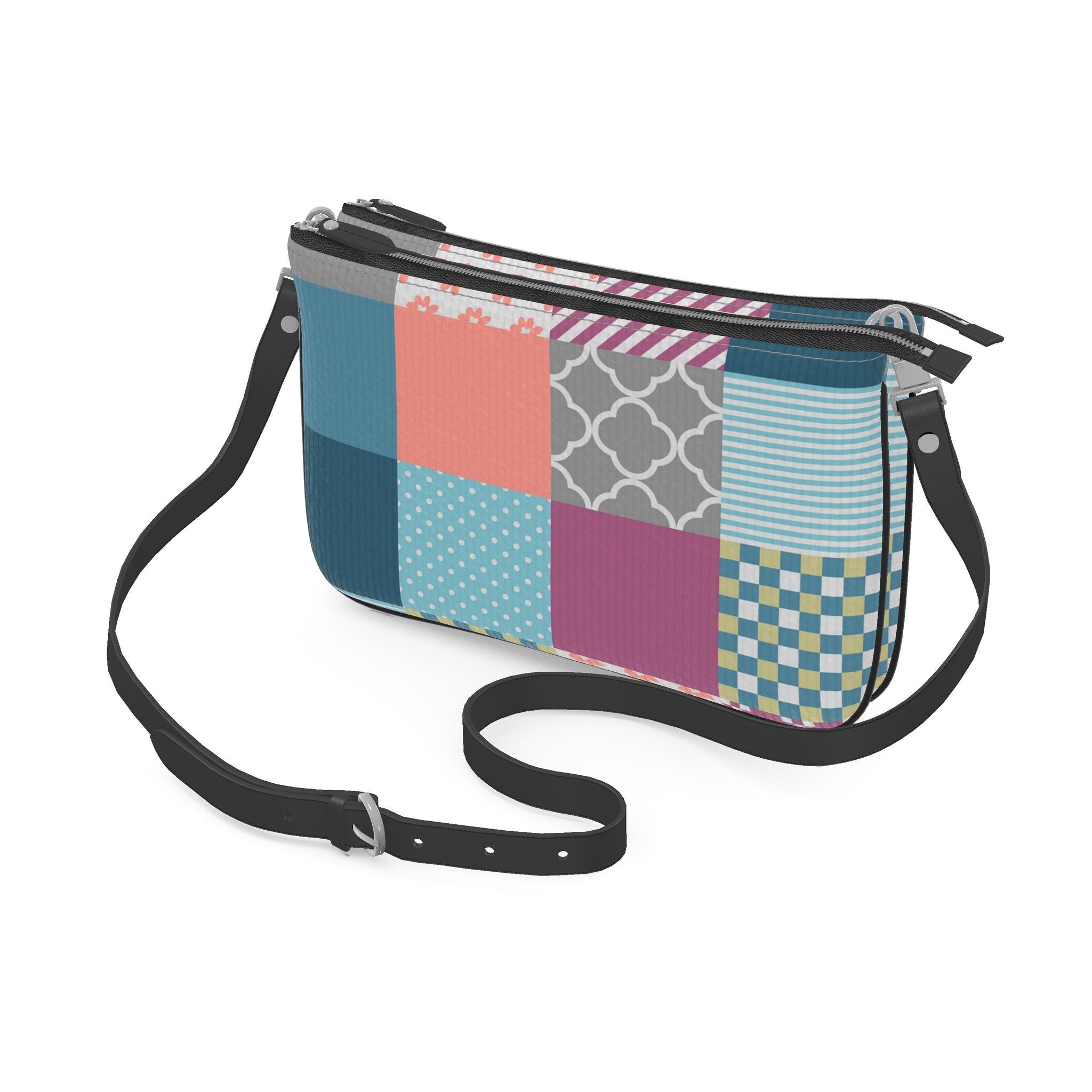 Pochette Double Zip Bag – Vibrant Patchwork Print | Handmade UK