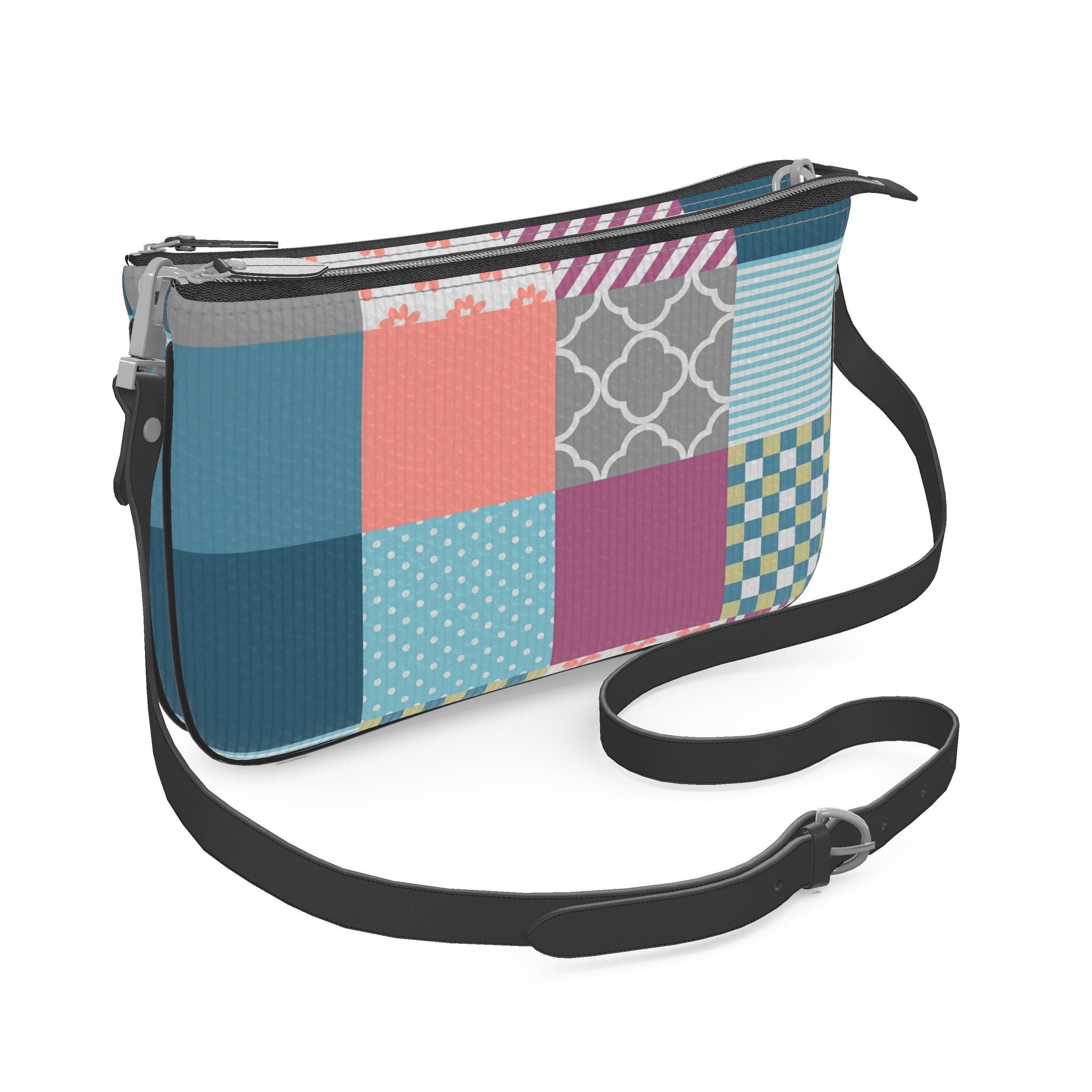 Pochette Double Zip Bag – Vibrant Patchwork Print | Handmade UK