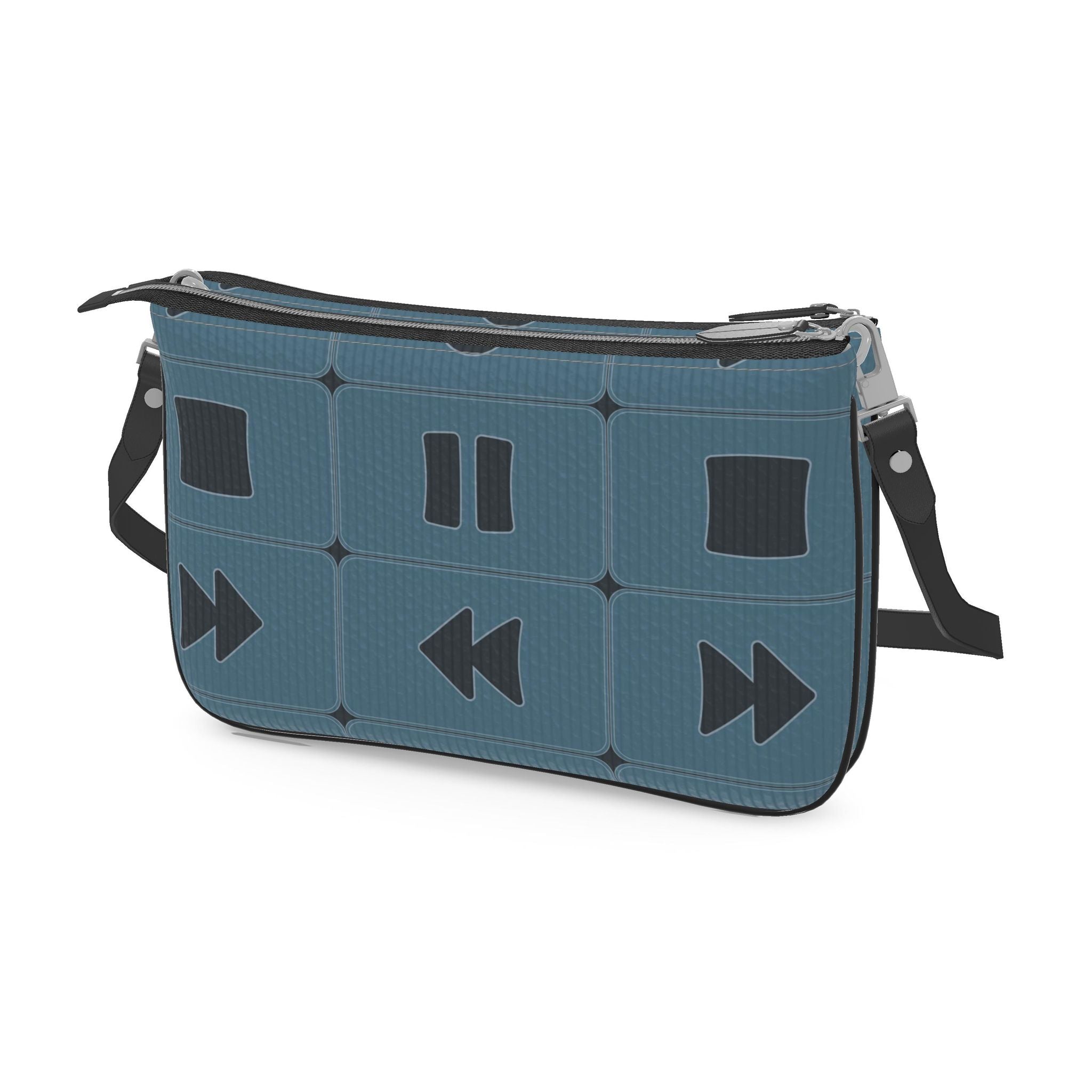 Pochette Double Zip Bag – Turquoise Vintage Tape Player Print | Handmade UK